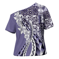 Aloha Vintage Plumeria Hawaiian Tapa Pattern Cross Shoulder Shirt Purple Hawaiian Tapa Pattern LT9 - Polynesian Pride