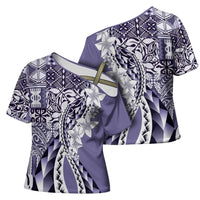 Aloha Vintage Plumeria Hawaiian Tapa Pattern Cross Shoulder Shirt Purple Hawaiian Tapa Pattern LT9 - Polynesian Pride
