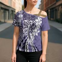 Aloha Vintage Plumeria Hawaiian Tapa Pattern Cross Shoulder Shirt Purple Hawaiian Tapa Pattern LT9 - Polynesian Pride
