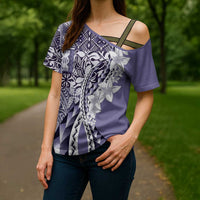Aloha Vintage Plumeria Hawaiian Tapa Pattern Cross Shoulder Shirt Purple Hawaiian Tapa Pattern LT9 - Polynesian Pride