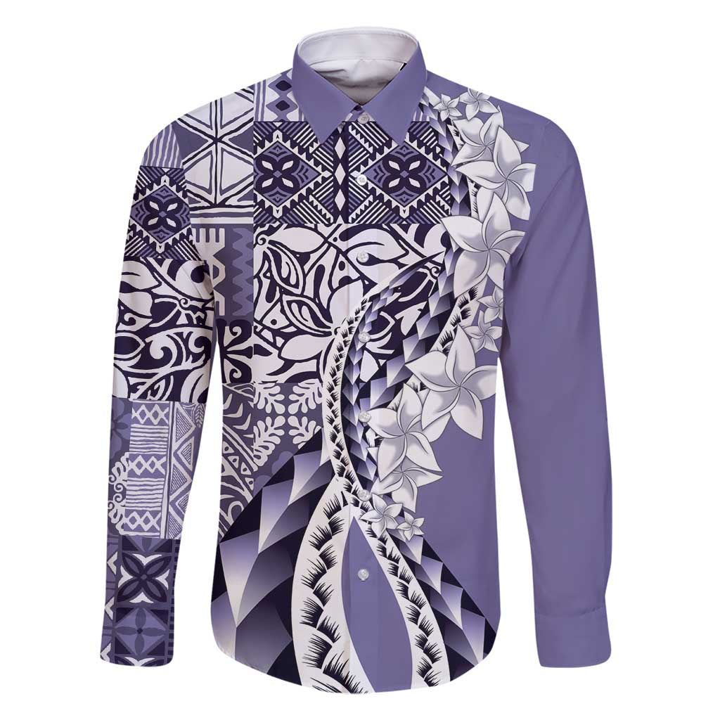 Aloha Vintage Plumeria Hawaiian Tapa Pattern Family Matching Long Sleeve Bodycon Dress and Hawaiian Shirt Purple Hawaiian Tapa Pattern LT9 Dad's Shirt - Long Sleeve Purple - Polynesian Pride