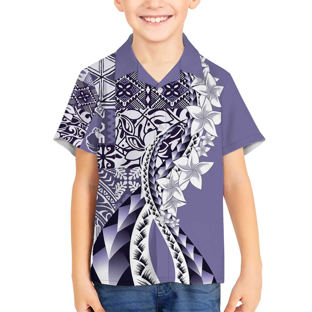Aloha Vintage Plumeria Hawaiian Tapa Pattern Family Matching Long Sleeve Bodycon Dress and Hawaiian Shirt Purple Hawaiian Tapa Pattern LT9 Son's Shirt Purple - Polynesian Pride
