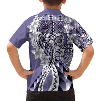 Aloha Vintage Plumeria Hawaiian Tapa Pattern Family Matching Off The Shoulder Long Sleeve Dress and Hawaiian Shirt Purple Hawaiian Tapa Pattern LT9 - Polynesian Pride