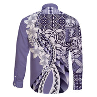 Aloha Vintage Plumeria Hawaiian Tapa Pattern Family Matching Off The Shoulder Long Sleeve Dress and Hawaiian Shirt Purple Hawaiian Tapa Pattern LT9 - Polynesian Pride