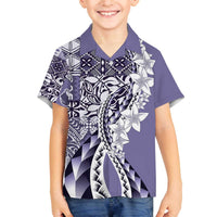Aloha Vintage Plumeria Hawaiian Tapa Pattern Family Matching Off The Shoulder Long Sleeve Dress and Hawaiian Shirt Purple Hawaiian Tapa Pattern LT9 Son's Shirt Purple - Polynesian Pride