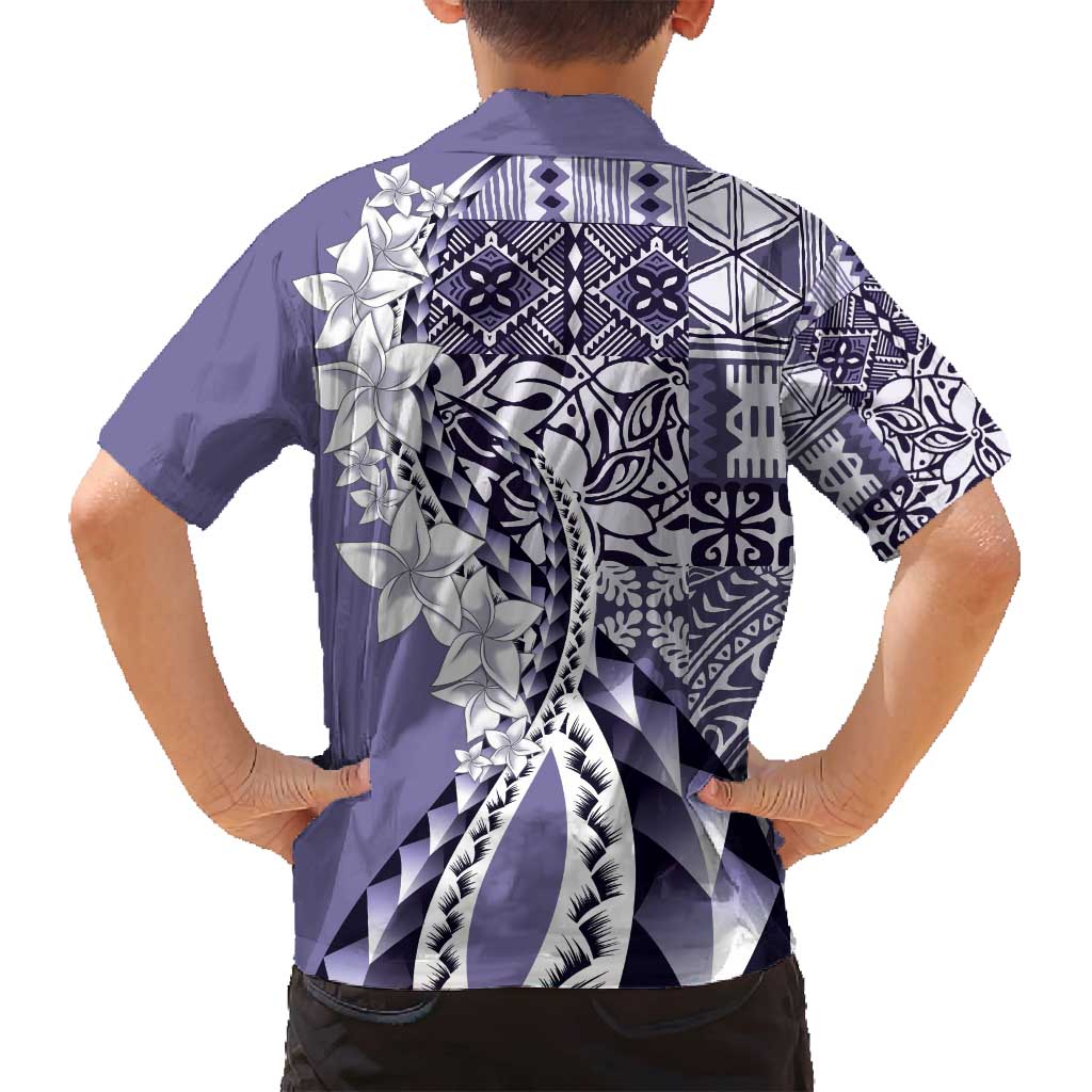 Aloha Vintage Plumeria Hawaiian Tapa Pattern Family Matching Off Shoulder Short Dress and Hawaiian Shirt Purple Hawaiian Tapa Pattern LT9 - Polynesian Pride