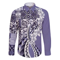 Aloha Vintage Plumeria Hawaiian Tapa Pattern Family Matching Off Shoulder Short Dress and Hawaiian Shirt Purple Hawaiian Tapa Pattern LT9 Dad's Shirt - Long Sleeve Purple - Polynesian Pride