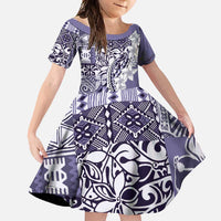 Aloha Vintage Plumeria Hawaiian Tapa Pattern Family Matching Summer Maxi Dress and Hawaiian Shirt Purple Hawaiian Tapa Pattern LT9 Daughter's Dress Purple - Polynesian Pride