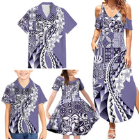 Aloha Vintage Plumeria Hawaiian Tapa Pattern Family Matching Summer Maxi Dress and Hawaiian Shirt Purple Hawaiian Tapa Pattern LT9 - Polynesian Pride