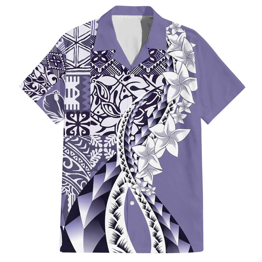 Aloha Vintage Plumeria Hawaiian Tapa Pattern Family Matching Tank Maxi Dress and Hawaiian Shirt Purple Hawaiian Tapa Pattern LT9 Dad's Shirt - Short Sleeve Purple - Polynesian Pride