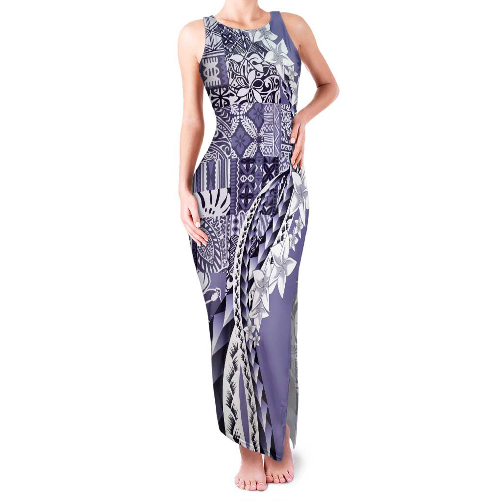 Aloha Vintage Plumeria Hawaiian Tapa Pattern Family Matching Tank Maxi Dress and Hawaiian Shirt Purple Hawaiian Tapa Pattern LT9 Mom's Dress Purple - Polynesian Pride