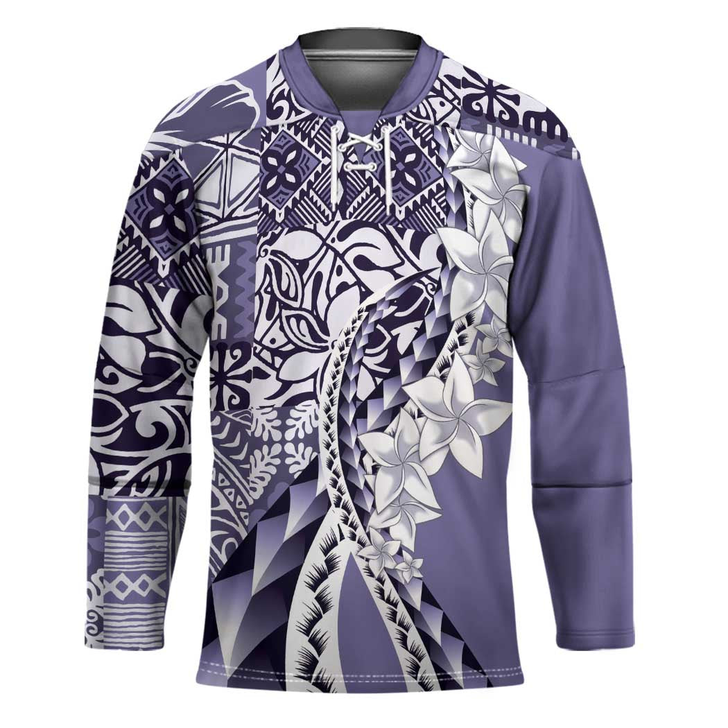 Aloha Vintage Plumeria Hawaiian Tapa Pattern Hockey Jersey Purple Hawaiian Tapa Pattern - Polynesian Pride