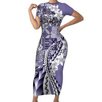 Aloha Vintage Plumeria Hawaiian Tapa Pattern Short Sleeve Bodycon Dress Purple Hawaiian Tapa Pattern LT9 Long Dress Purple - Polynesian Pride