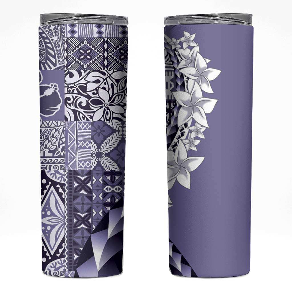 Aloha Vintage Plumeria Hawaiian Tapa Pattern Skinny Tumbler Purple Hawaiian Tapa Pattern LT9 Purple - Polynesian Pride