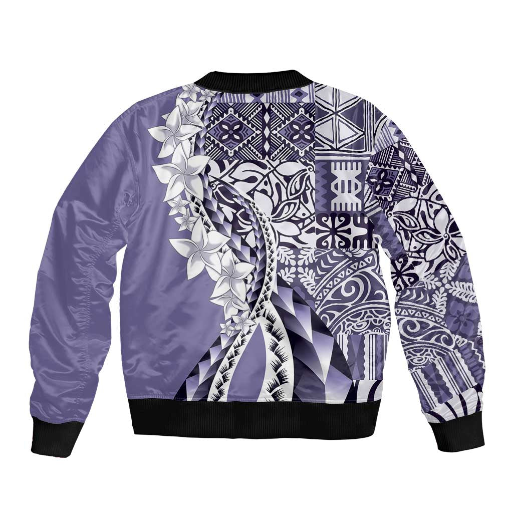 Aloha Vintage Plumeria Hawaiian Tapa Pattern Sleeve Zip Bomber Jacket Purple Hawaiian Tapa Pattern - Polynesian Pride