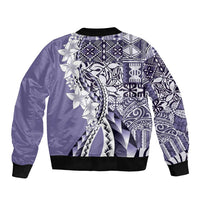 Aloha Vintage Plumeria Hawaiian Tapa Pattern Sleeve Zip Bomber Jacket Purple Hawaiian Tapa Pattern - Polynesian Pride