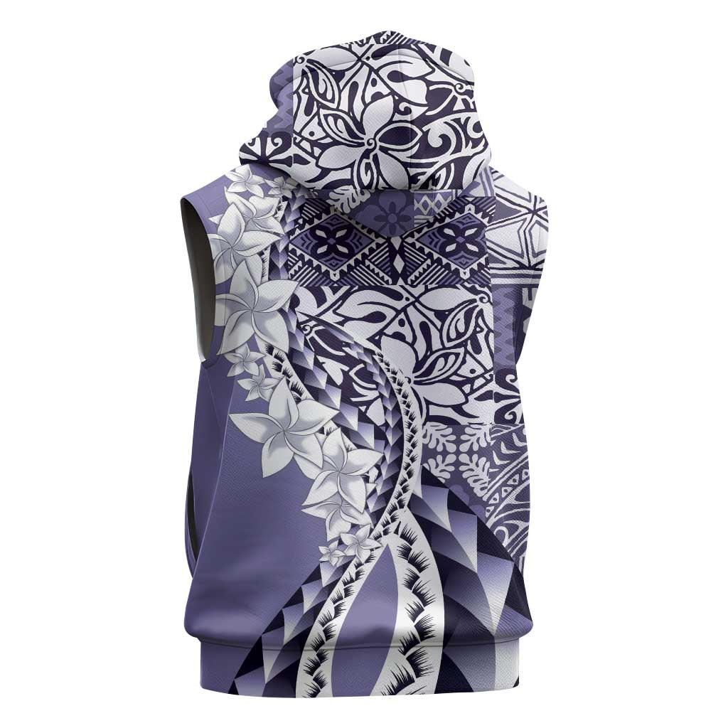 Aloha Vintage Plumeria Hawaiian Tapa Pattern Sleeveless Hoodie Purple Hawaiian Tapa Pattern - Polynesian Pride