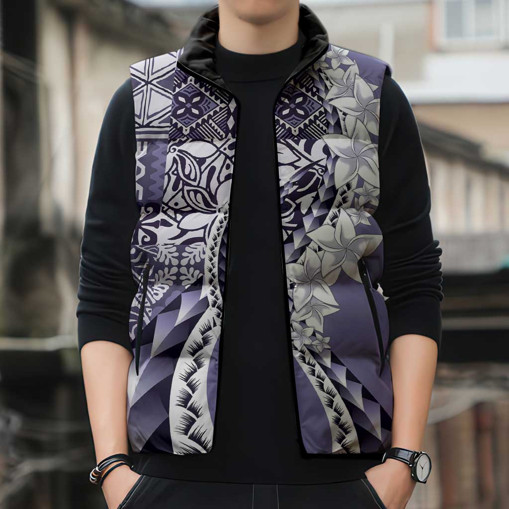Aloha Vintage Plumeria Hawaiian Tapa Pattern Sleeveless Puffer Jacket Purple Hawaiian Tapa Pattern - Polynesian Pride