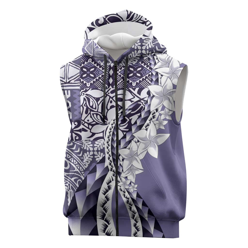 Aloha Vintage Plumeria Hawaiian Tapa Pattern Sleeveless Zip Hoodie Purple Hawaiian Tapa Pattern LT9