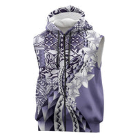 Aloha Vintage Plumeria Hawaiian Tapa Pattern Sleeveless Zip Hoodie Purple Hawaiian Tapa Pattern LT9