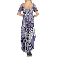 Aloha Vintage Plumeria Hawaiian Tapa Pattern Summer Maxi Dress Purple Hawaiian Tapa Pattern - Polynesian Pride