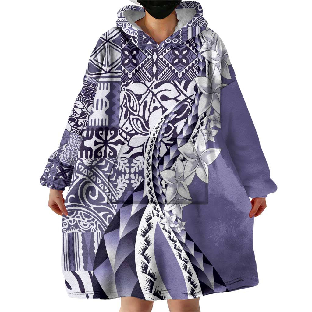 Aloha Vintage Plumeria Hawaiian Tapa Pattern Wearable Blanket Hoodie Purple Hawaiian Tapa Pattern LT9 - Polynesian Pride