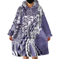 Aloha Vintage Plumeria Hawaiian Tapa Pattern Wearable Blanket Hoodie Purple Hawaiian Tapa Pattern LT9 - Polynesian Pride