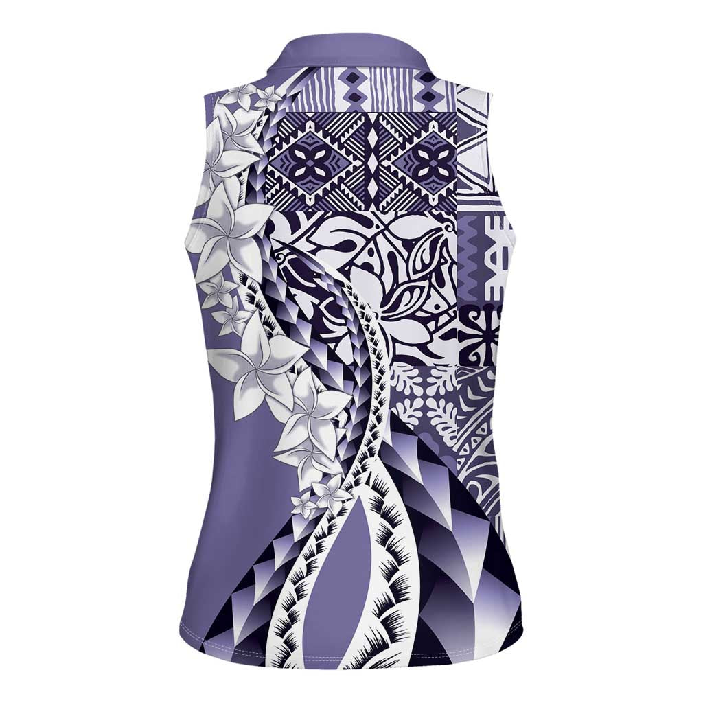 Aloha Vintage Plumeria Hawaiian Tapa Pattern Women Sleeveless Polo Shirt Purple Hawaiian Tapa Pattern LT9 - Polynesian Pride