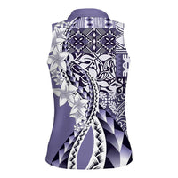 Aloha Vintage Plumeria Hawaiian Tapa Pattern Women Sleeveless Polo Shirt Purple Hawaiian Tapa Pattern LT9 - Polynesian Pride