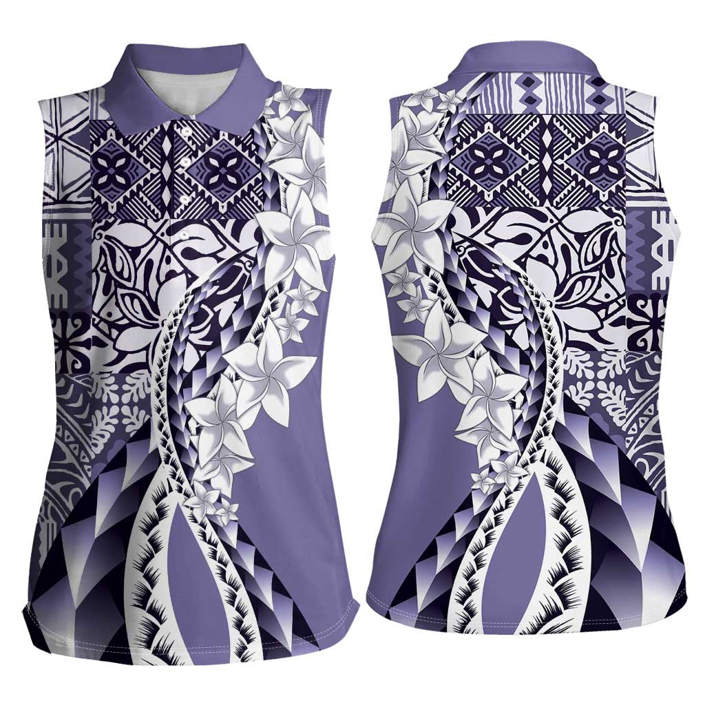 Aloha Vintage Plumeria Hawaiian Tapa Pattern Women Sleeveless Polo Shirt Purple Hawaiian Tapa Pattern LT9 - Polynesian Pride