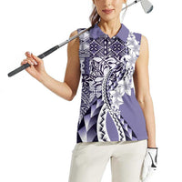 Aloha Vintage Plumeria Hawaiian Tapa Pattern Women Sleeveless Polo Shirt Purple Hawaiian Tapa Pattern LT9 - Polynesian Pride
