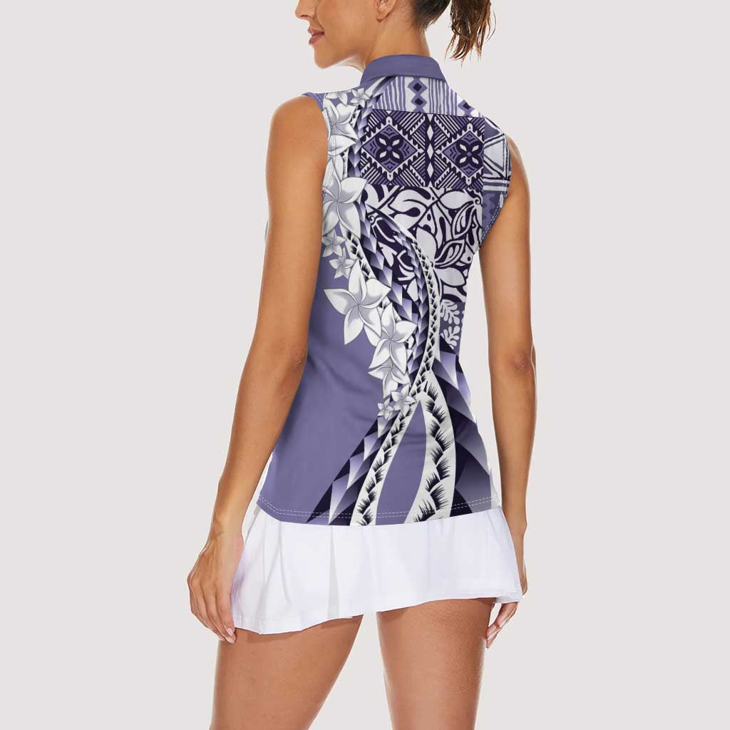 Aloha Vintage Plumeria Hawaiian Tapa Pattern Women Sleeveless Polo Shirt Purple Hawaiian Tapa Pattern LT9 - Polynesian Pride