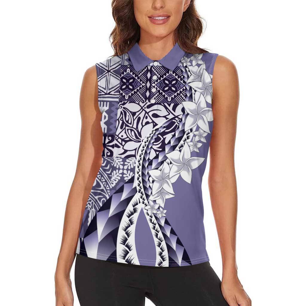 Aloha Vintage Plumeria Hawaiian Tapa Pattern Women Sleeveless Polo Shirt Purple Hawaiian Tapa Pattern LT9 - Polynesian Pride