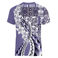 Aloha Vintage Plumeria Hawaiian Tapa Pattern Women V-Neck T-Shirt Purple Hawaiian Tapa Pattern LT9 - Polynesian Pride