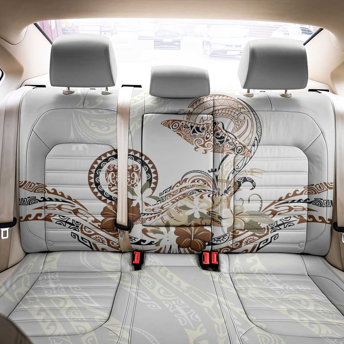 Polynesian Manta Ray Back Car Seat Cover Beige Floral Turtle Tattoo - Polynesian Pride
