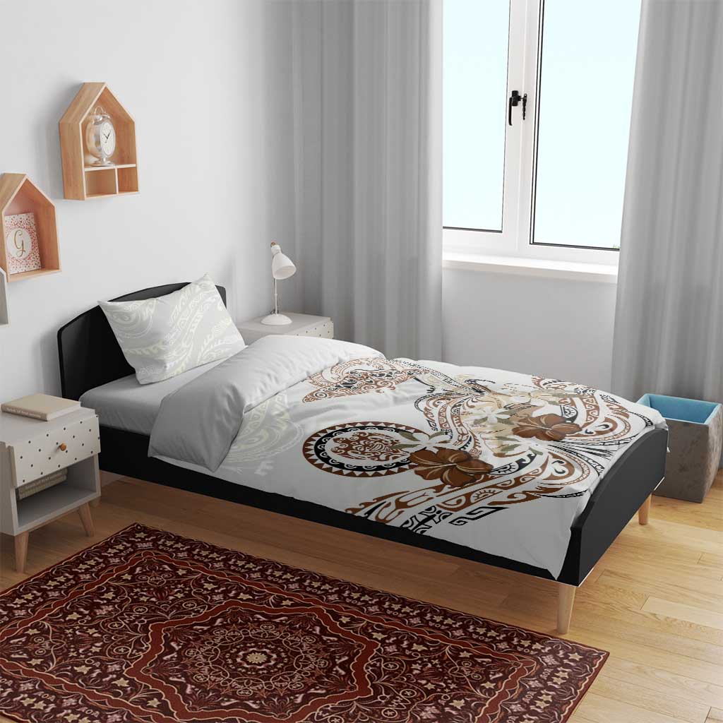 Polynesian Manta Ray Bedding Set Beige Floral Turtle Tattoo - Polynesian Pride