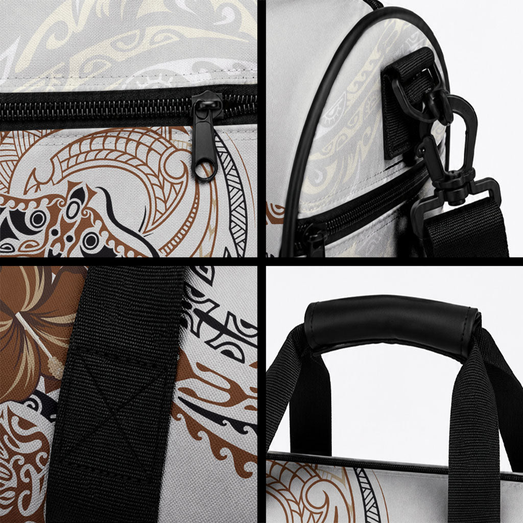 Polynesian Manta Ray Duffle Bag Beige Floral Turtle Tattoo LT9 - Polynesian Pride
