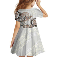 Polynesian Manta Ray Family Matching Off The Shoulder Long Sleeve Dress and Hawaiian Shirt Beige Floral Turtle Tattoo LT9 - Polynesian Pride
