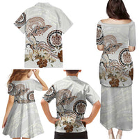 Polynesian Manta Ray Family Matching Puletasi and Hawaiian Shirt Beige Floral Turtle Tattoo LT9 - Polynesian Pride