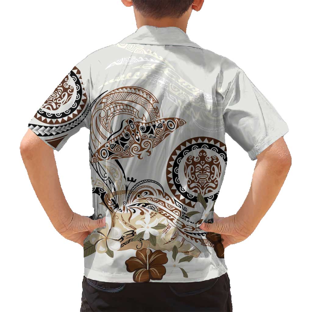 Polynesian Manta Ray Family Matching Summer Maxi Dress and Hawaiian Shirt Beige Floral Turtle Tattoo LT9 - Polynesian Pride