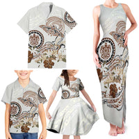 Polynesian Manta Ray Family Matching Tank Maxi Dress and Hawaiian Shirt Beige Floral Turtle Tattoo LT9 - Polynesian Pride
