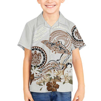 Polynesian Manta Ray Family Matching Tank Maxi Dress and Hawaiian Shirt Beige Floral Turtle Tattoo LT9 Son's Shirt Beige - Polynesian Pride