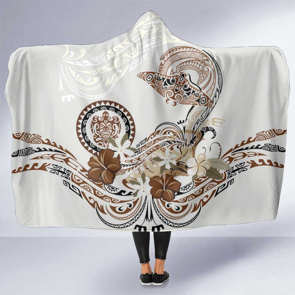 Polynesian Manta Ray Hooded Blanket Beige Floral Turtle Tattoo LT9 One Size Beige - Polynesian Pride