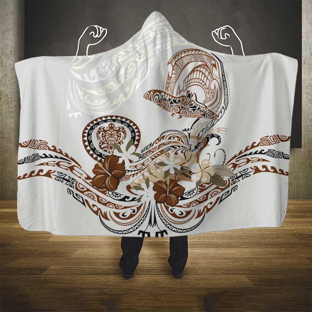 Polynesian Manta Ray Hooded Blanket Beige Floral Turtle Tattoo LT9 - Polynesian Pride