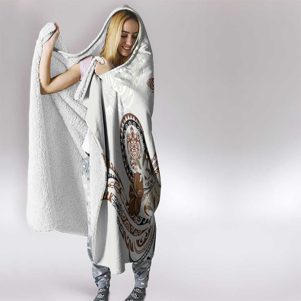 Polynesian Manta Ray Hooded Blanket Beige Floral Turtle Tattoo LT9 - Polynesian Pride