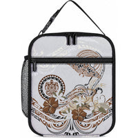 Polynesian Manta Ray Lunch Bag Beige Floral Turtle Tattoo LT9 10.2 × 8.3 × 4.3 inch Beige - Polynesian Pride