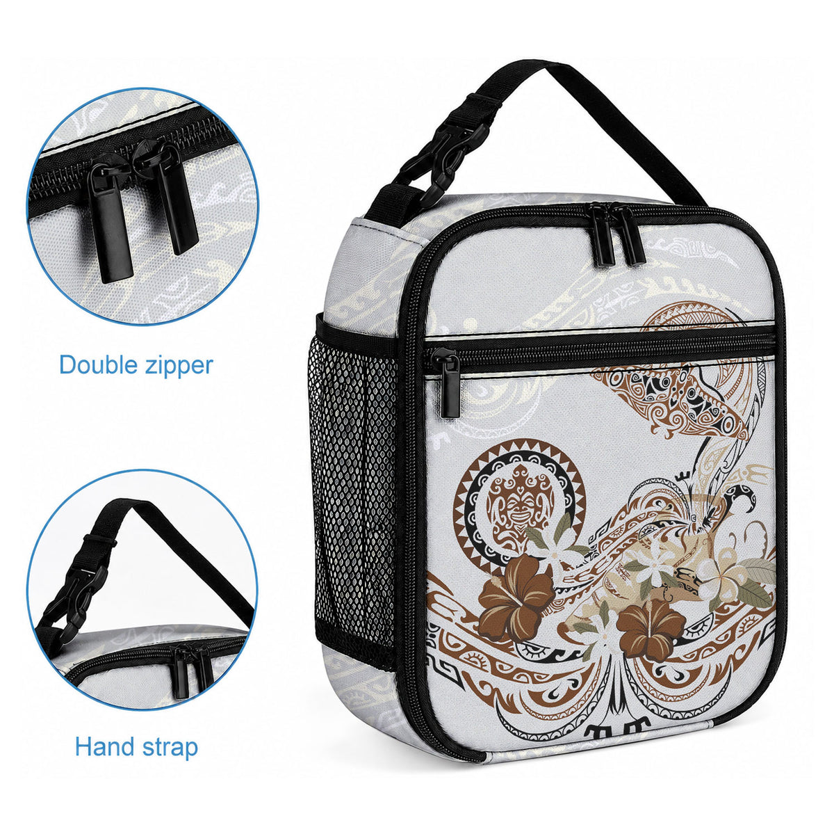 Polynesian Manta Ray Lunch Bag Beige Floral Turtle Tattoo LT9 - Polynesian Pride