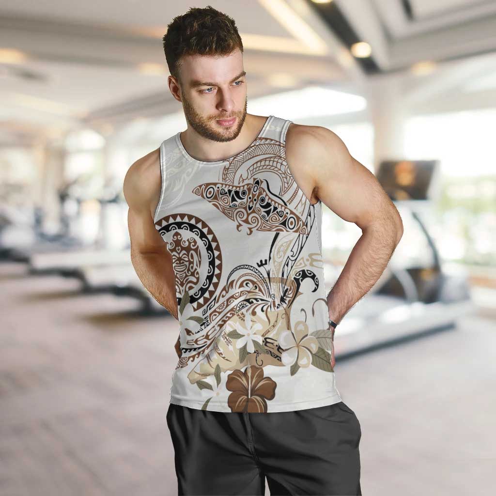 Polynesian Manta Ray Men Tank Top Beige Floral Turtle Tattoo LT9 Beige - Polynesian Pride