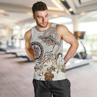 Polynesian Manta Ray Men Tank Top Beige Floral Turtle Tattoo LT9 Beige - Polynesian Pride