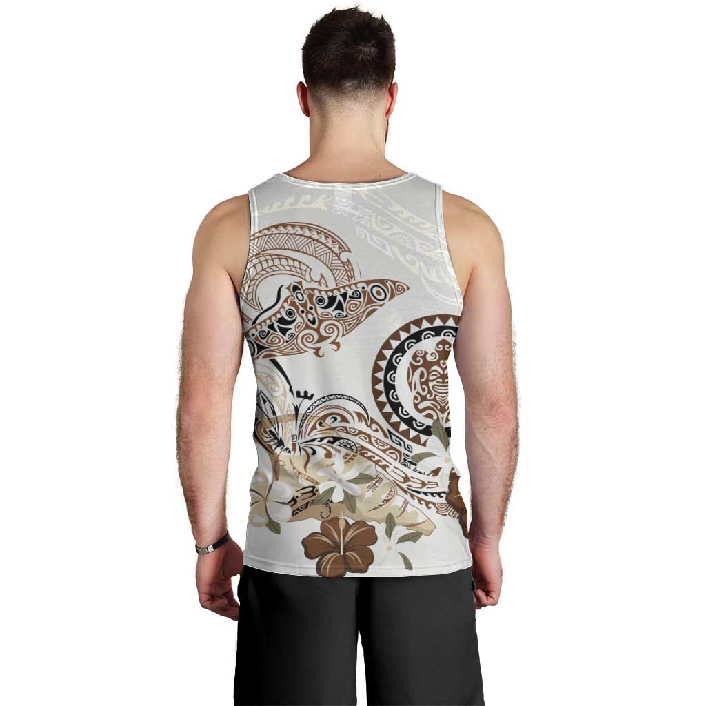 Polynesian Manta Ray Men Tank Top Beige Floral Turtle Tattoo LT9 - Polynesian Pride